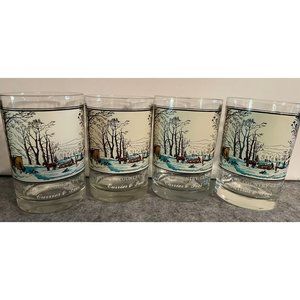 Set of 4 Vintage Currier and Ives Arby's Winter In The Country Getting Ice Whisk